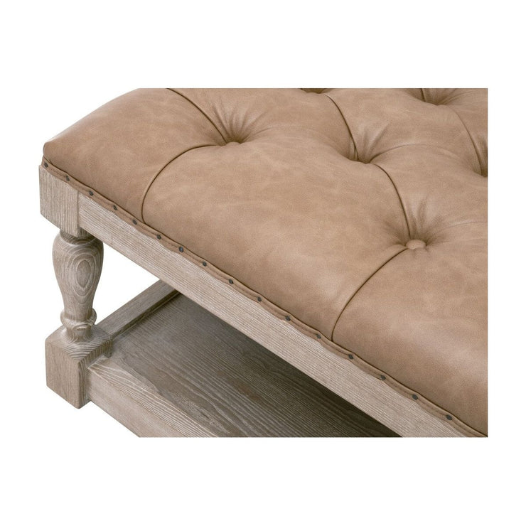Essentials For Living Townsend Tufted Upholstered Coffee Table ~ Ivanhoe-Toast, Natural Gray Ash
