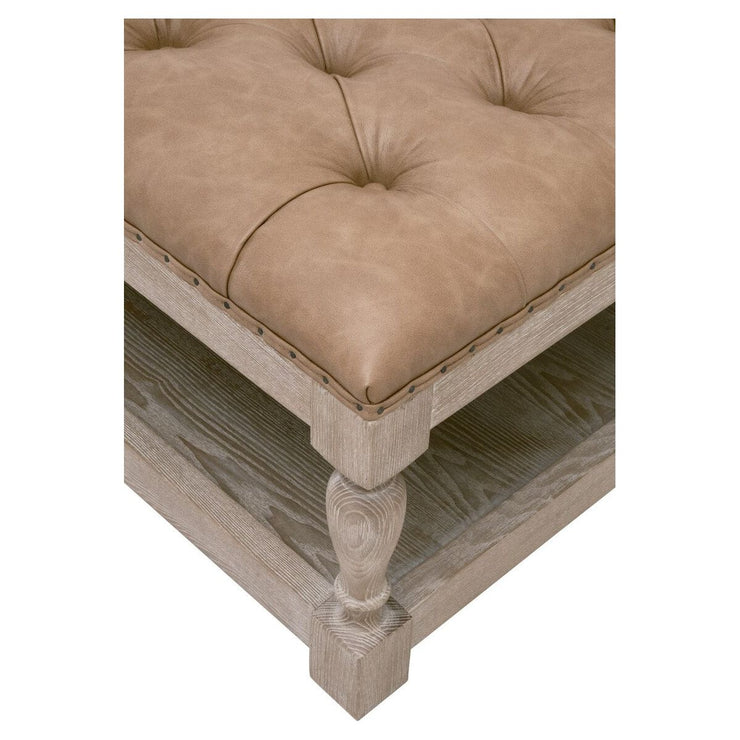 Essentials For Living Townsend Tufted Upholstered Coffee Table ~ Ivanhoe-Toast, Natural Gray Ash