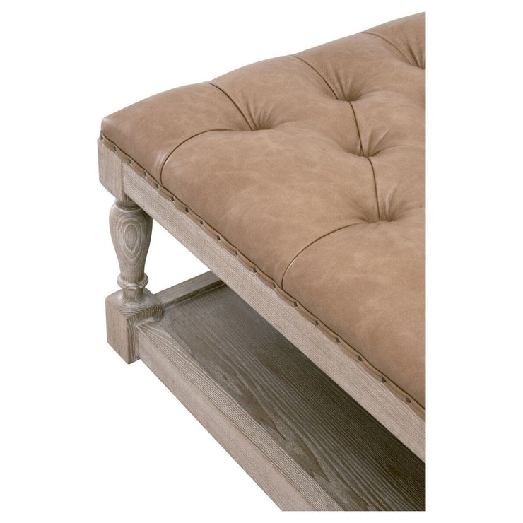Essentials For Living Townsend Tufted Upholstered Coffee Table ~ Ivanhoe-Toast, Natural Gray Ash