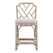 Essentials For Living Bayview Counter Stool ~ Taupe & White Flat Rope, Performance Pumice Fabric With Natural Gray Mahogany Frame