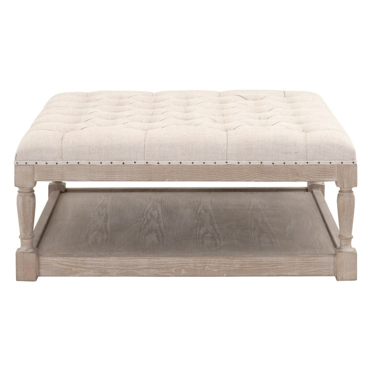 Essentials For Living Townsend Tufted Upholstered Coffee Table ~ Performance Bisque French Linen, Natural Gray Ash