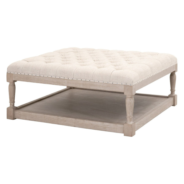 Essentials For Living Townsend Tufted Upholstered Coffee Table ~ Performance Bisque French Linen, Natural Gray Ash