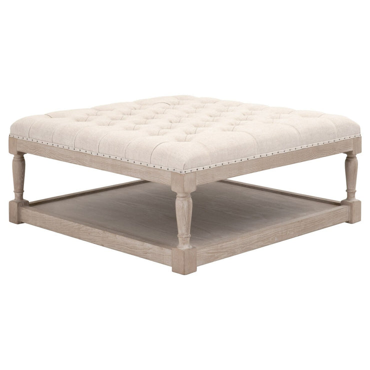 Essentials For Living Townsend Tufted Upholstered Coffee Table ~ Performance Bisque French Linen, Natural Gray Ash