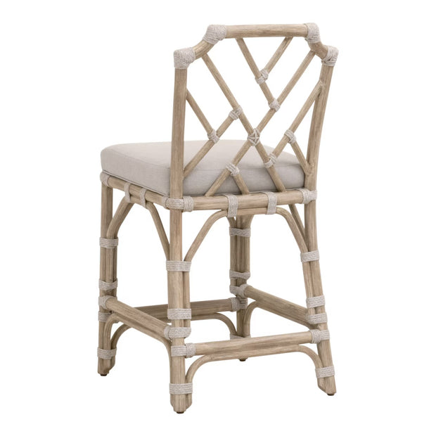 Essentials For Living Bayview Counter Stool ~ Taupe & White Flat Rope, Performance Pumice Fabric With Natural Gray Mahogany Frame