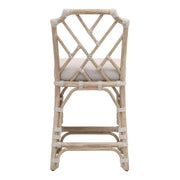 Essentials For Living Bayview Counter Stool ~ Taupe & White Flat Rope, Performance Pumice Fabric With Natural Gray Mahogany Frame