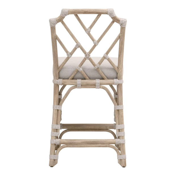 Essentials For Living Bayview Counter Stool ~ Taupe & White Flat Rope, Performance Pumice Fabric With Natural Gray Mahogany Frame