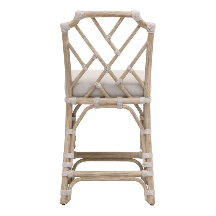 Essentials For Living Bayview Counter Stool ~ Taupe & White Flat Rope, Performance Pumice Fabric With Natural Gray Mahogany Frame