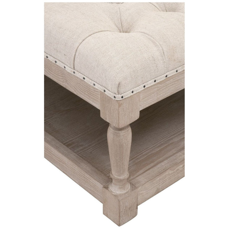 Essentials For Living Townsend Tufted Upholstered Coffee Table ~ Performance Bisque French Linen, Natural Gray Ash