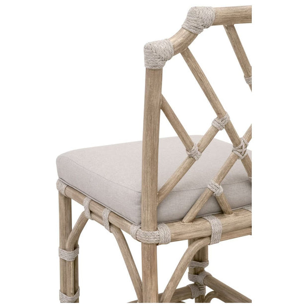 Essentials For Living Bayview Counter Stool ~ Taupe & White Flat Rope, Performance Pumice Fabric With Natural Gray Mahogany Frame