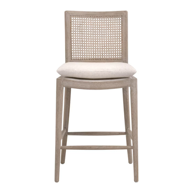 Essentials For Living Blume Counter Stool ~ Textured Cream Linen Fabric With Natural Gray Oak & Cane Frame