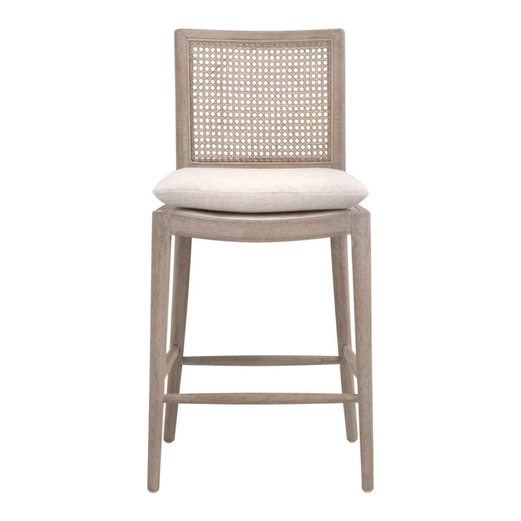 Essentials For Living Blume Counter Stool ~ Textured Cream Linen Fabric With Natural Gray Oak & Cane Frame