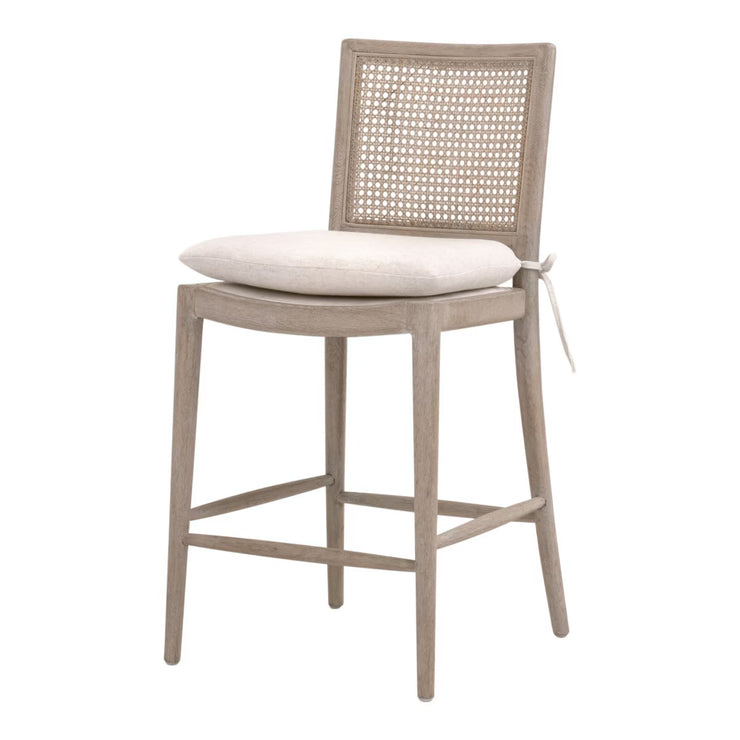 Essentials For Living Blume Counter Stool ~ Textured Cream Linen Fabric With Natural Gray Oak & Cane Frame