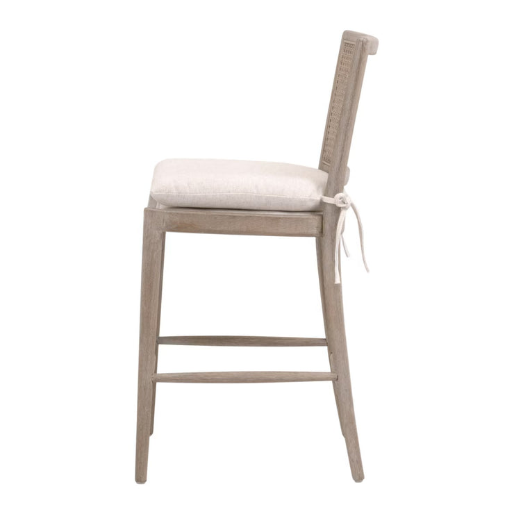 Essentials For Living Blume Counter Stool ~ Textured Cream Linen Fabric With Natural Gray Oak & Cane Frame