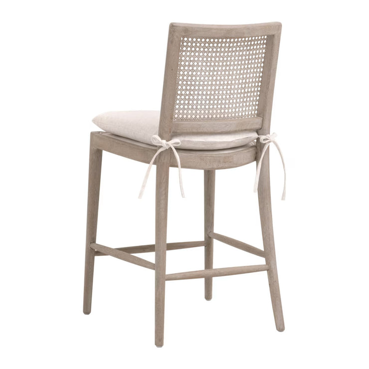 Essentials For Living Blume Counter Stool ~ Textured Cream Linen Fabric With Natural Gray Oak & Cane Frame