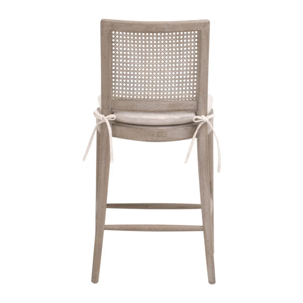 Essentials For Living Blume Counter Stool ~ Textured Cream Linen Fabric With Natural Gray Oak & Cane Frame