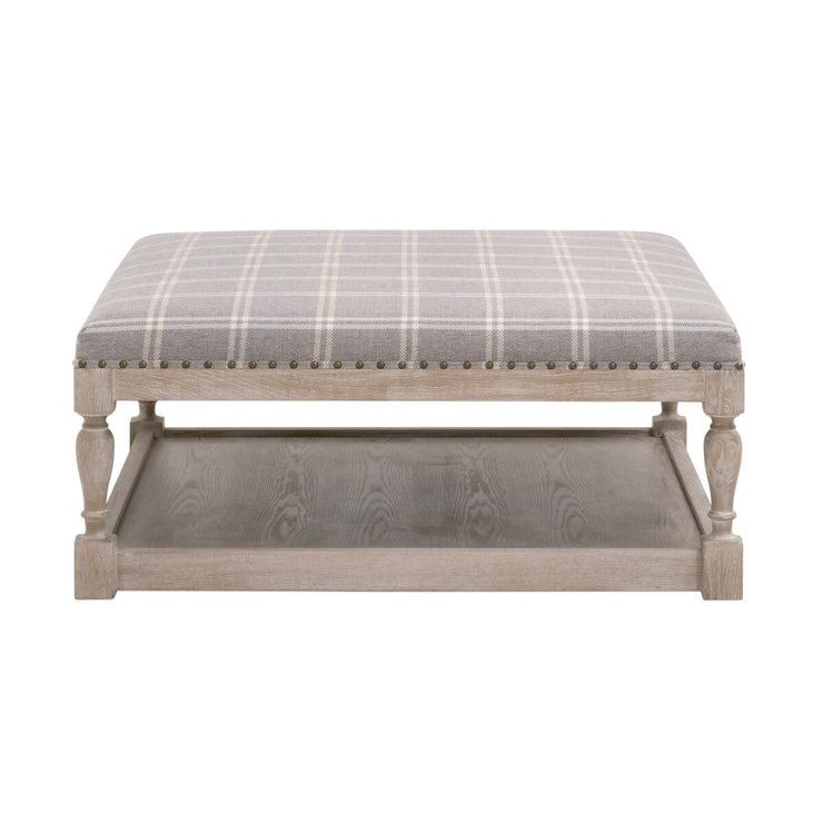 Essentials For Living Townsend Upholstered Coffee Table ~ LiveSmart Walden-Stone, Natural Gray Ash, Gold Nails