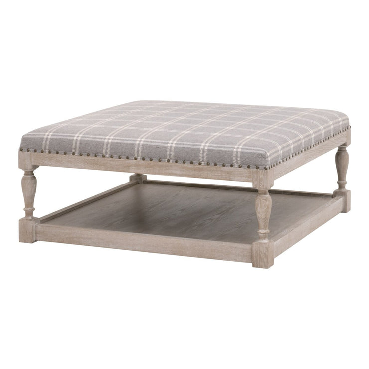 Essentials For Living Townsend Upholstered Coffee Table ~ LiveSmart Walden-Stone, Natural Gray Ash, Gold Nails