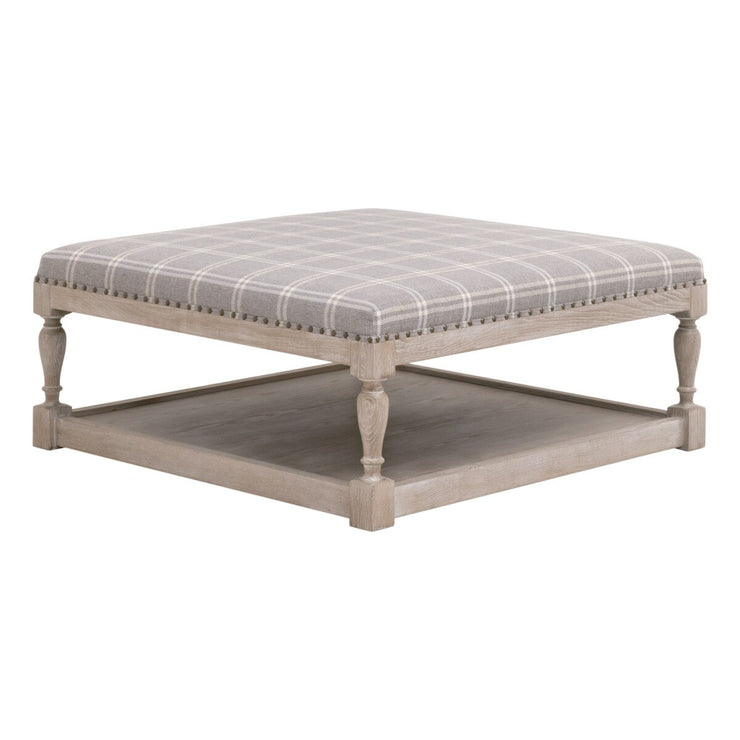 Essentials For Living Townsend Upholstered Coffee Table ~ LiveSmart Walden-Stone, Natural Gray Ash, Gold Nails