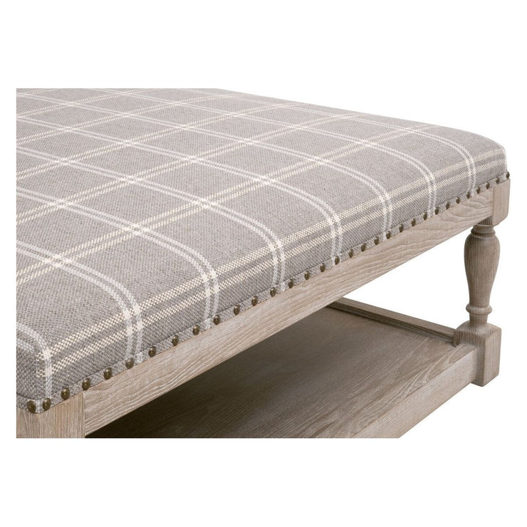 Essentials For Living Townsend Upholstered Coffee Table ~ LiveSmart Walden-Stone, Natural Gray Ash, Gold Nails
