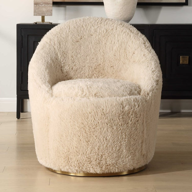 Uttermost Crue Caramel Long Haired Faux Sheepskin Barrel Style Swivel Chair