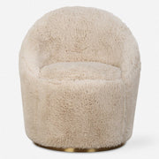 Uttermost Crue Caramel Long Haired Faux Sheepskin Barrel Style Swivel Chair