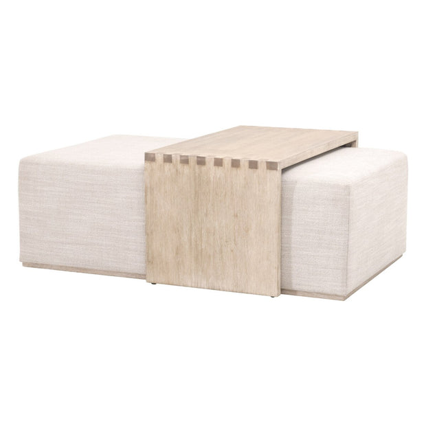 Essentials For Living Wexford Upholstered Coffee Table ~ Bleached Oak, Performance Bisque Linen