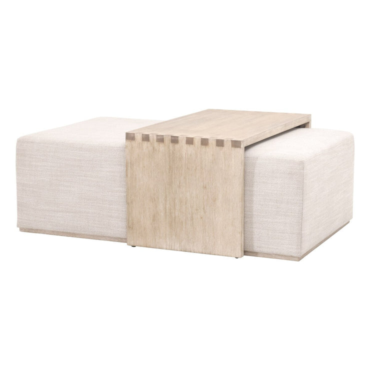 Essentials For Living Wexford Upholstered Coffee Table ~ Bleached Oak, Performance Bisque Linen