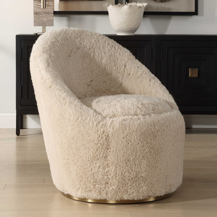 Uttermost Crue Caramel Long Haired Faux Sheepskin Barrel Style Swivel Chair