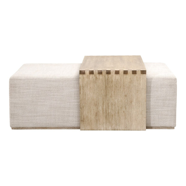 Essentials For Living Wexford Upholstered Coffee Table ~ Bleached Oak, Performance Bisque Linen