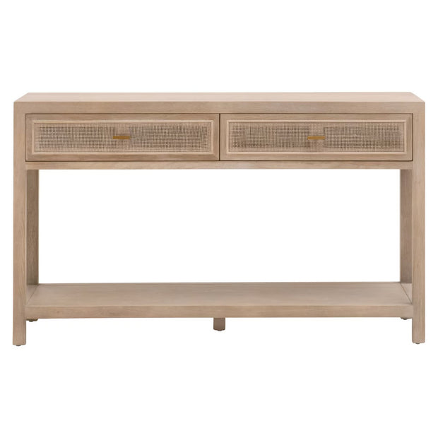 Essentials For Living Cane 2-Drawer Console Table ~ Smoke Gray Oak, Smoke Gray Cane