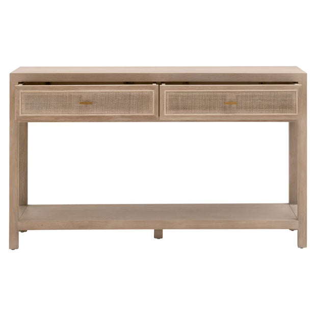 Essentials For Living Cane 2-Drawer Console Table ~ Smoke Gray Oak, Smoke Gray Cane