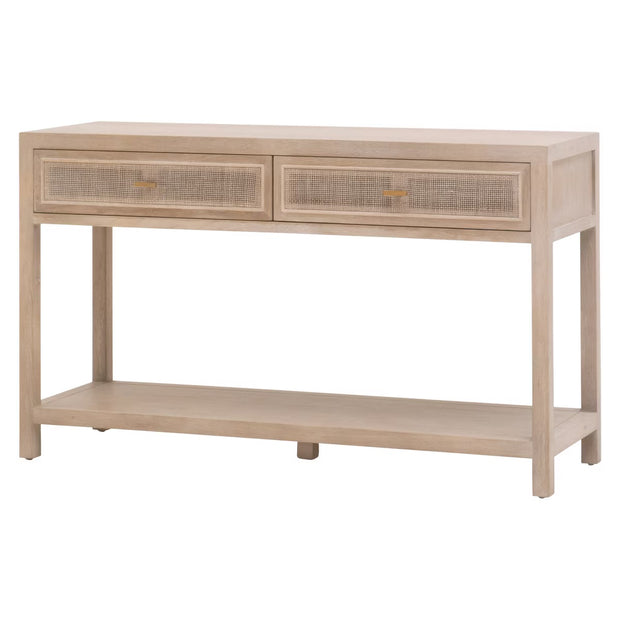 Essentials For Living Cane 2-Drawer Console Table ~ Smoke Gray Oak, Smoke Gray Cane