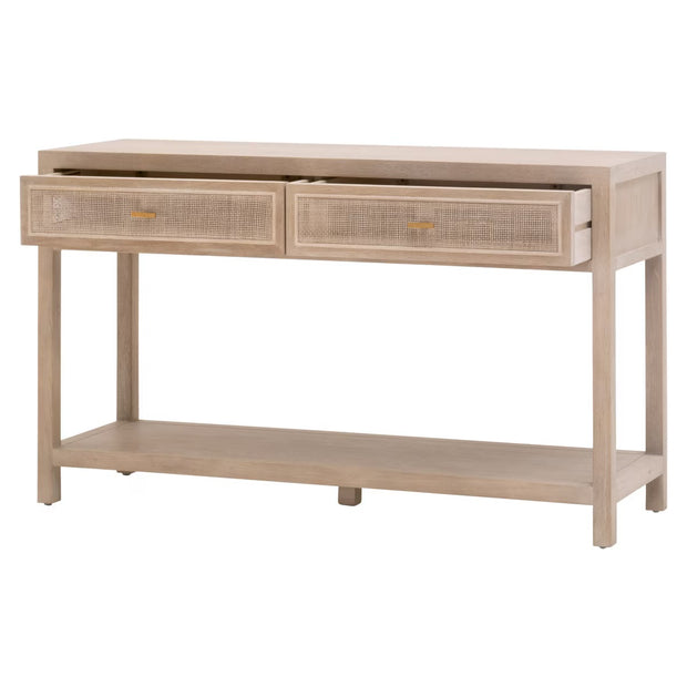 Essentials For Living Cane 2-Drawer Console Table ~ Smoke Gray Oak, Smoke Gray Cane