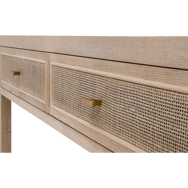 Essentials For Living Cane 2-Drawer Console Table ~ Smoke Gray Oak, Smoke Gray Cane