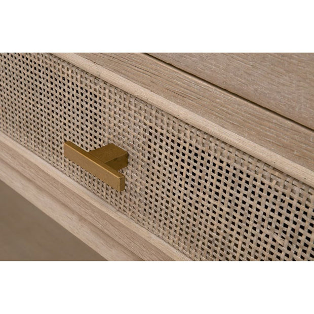 Essentials For Living Cane 2-Drawer Console Table ~ Smoke Gray Oak, Smoke Gray Cane
