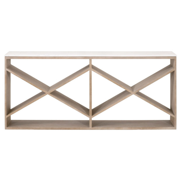 Essentials For Living Cellar Console Table ~ Smoke Gray Oak, White Quartz