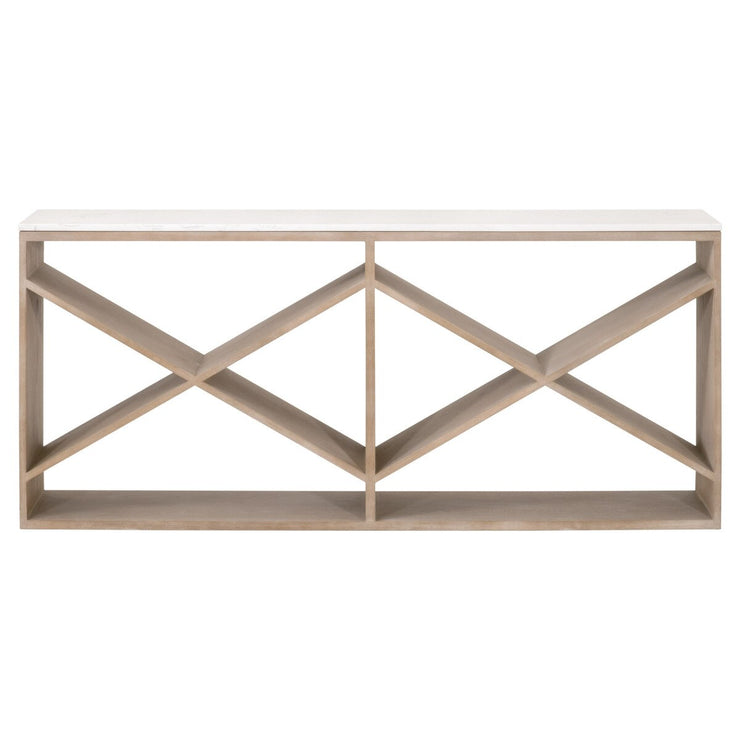 Essentials For Living Cellar Console Table ~ Smoke Gray Oak, White Quartz