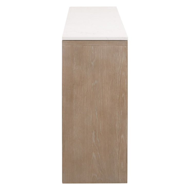 Essentials For Living Cellar Console Table ~ Smoke Gray Oak, White Quartz