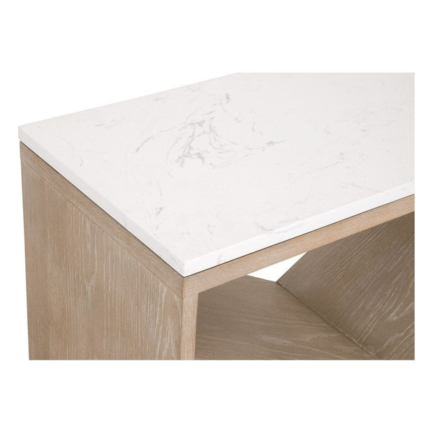 Essentials For Living Cellar Console Table ~ Smoke Gray Oak, White Quartz