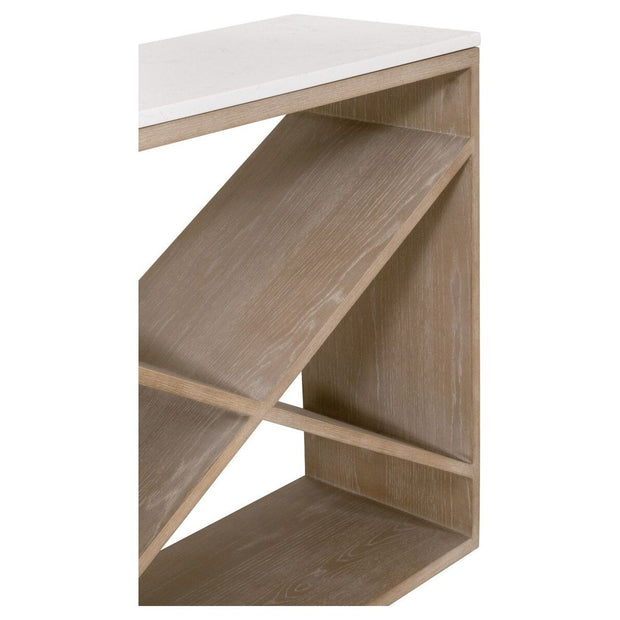 Essentials For Living Cellar Console Table ~ Smoke Gray Oak, White Quartz