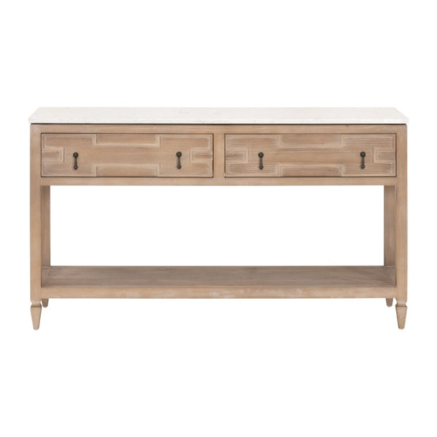 Essentials For Living Emerie 2-Drawer Console Table ~ Smoke Gray Pine, White Quartz