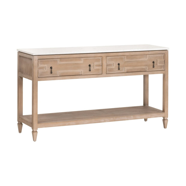 Essentials For Living Emerie 2-Drawer Console Table ~ Smoke Gray Pine, White Quartz
