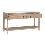 Essentials For Living Emerie 2-Drawer Console Table ~ Smoke Gray Pine, White Quartz