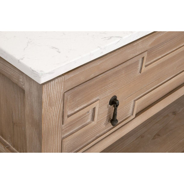 Essentials For Living Emerie 2-Drawer Console Table ~ Smoke Gray Pine, White Quartz
