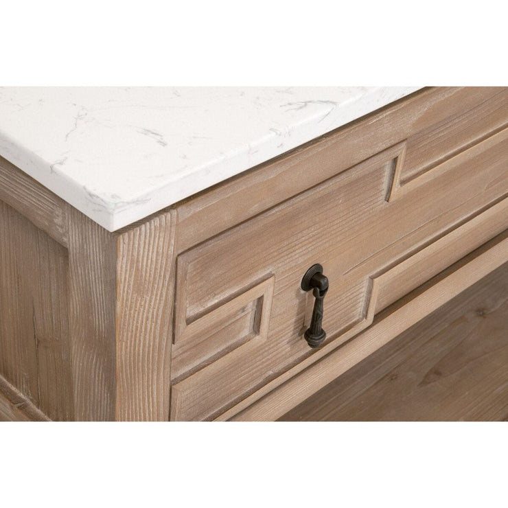 Essentials For Living Emerie 2-Drawer Console Table ~ Smoke Gray Pine, White Quartz