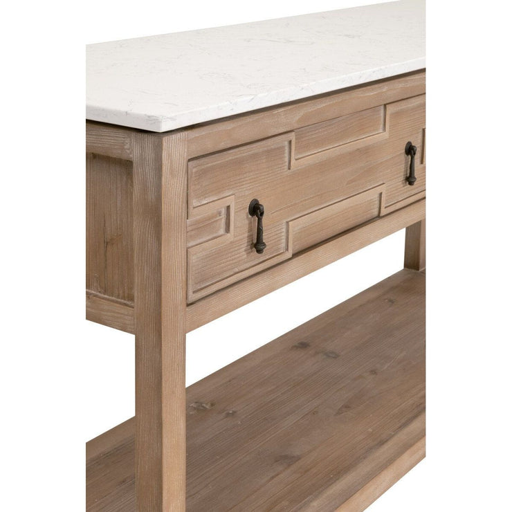 Essentials For Living Emerie 2-Drawer Console Table ~ Smoke Gray Pine, White Quartz