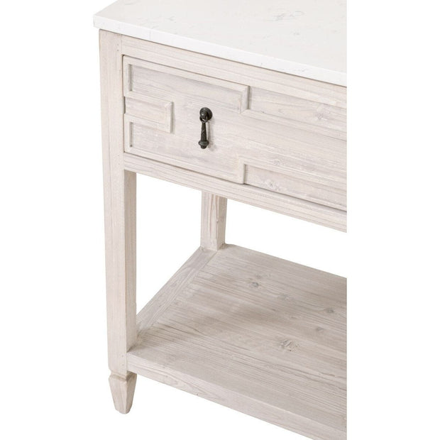 Essentials For Living Emerie 2-Drawer Console Table ~ White Wash Pine, White Quartz