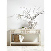 Essentials For Living Emerie 2-Drawer Console Table ~ White Wash Pine, White Quartz