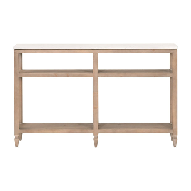 Essentials For Living Emerie Narrow Console Table ~ Smoke Gray Pine, White Quartz