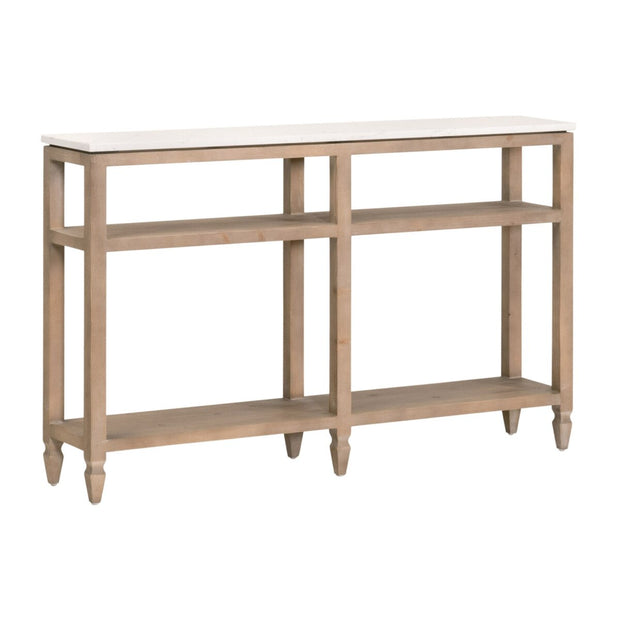 Essentials For Living Emerie Narrow Console Table ~ Smoke Gray Pine, White Quartz